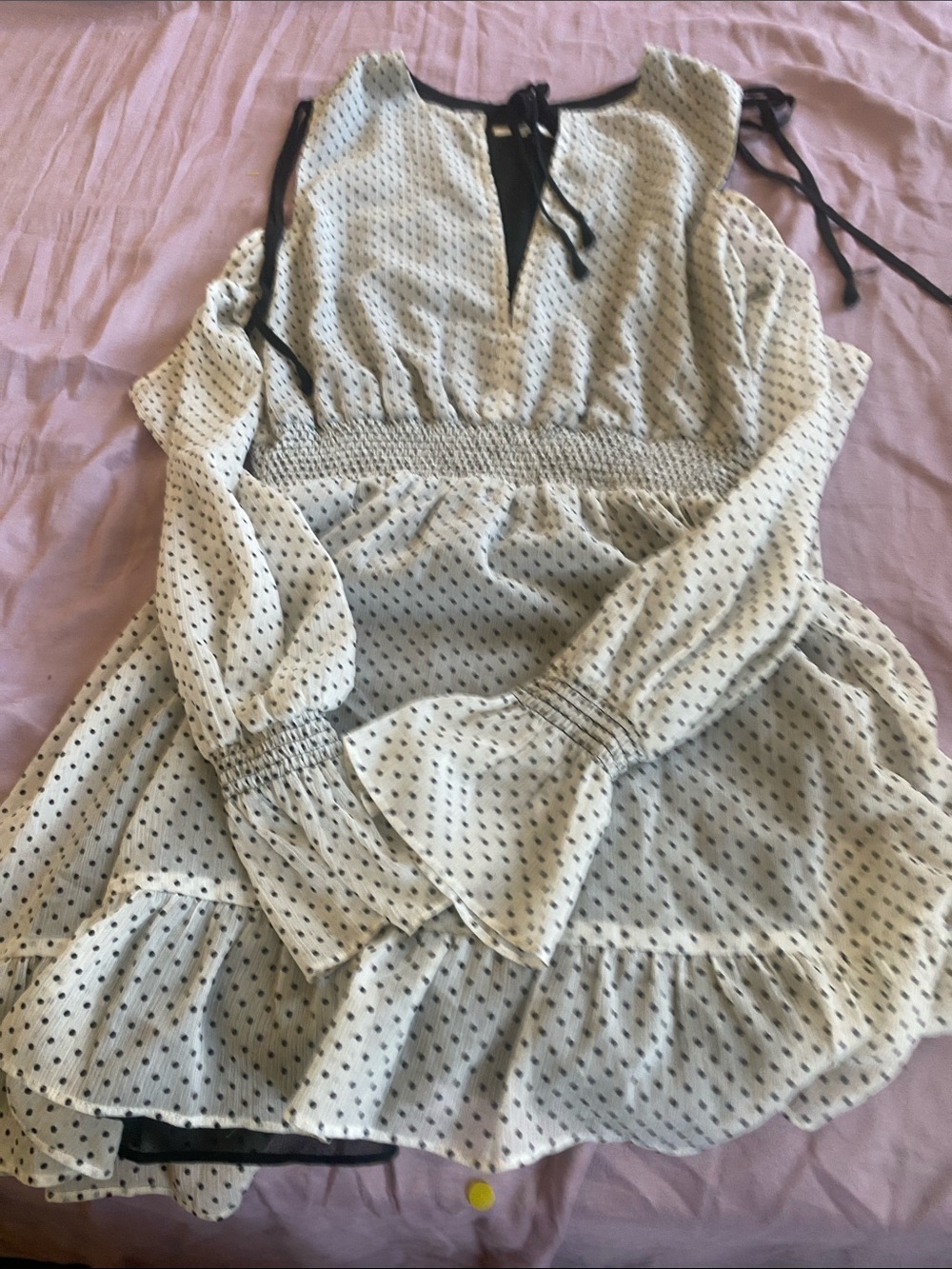 Tularosa Cream and Black Polka Dot Cold-Shoulder Tunic